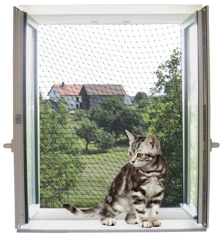 Kerbl Katzenschutznetz (L x B 2 x 3 m, Maschenweite 3 x 3 cm, für Balkone/Fenster und Türen, inkl. Befestigungsmaterial) 82653