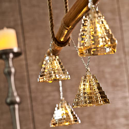 hellum LED Echtglas-Lichterkette Pyramiden-form, Dekoration, 6 warmweiße LEDs, 150 cm Lichtlänge, Kabelfarbe transparent, Indoor, batteriebetrieben (2 x AA), 564037