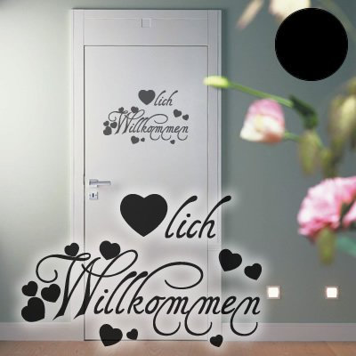 A348 Tür-/Wandtattoo Herzlich Willkommen 40cm x 26cm schwarz (in 40 Farben und 4 Größen)