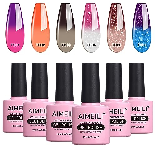 AIMEILI Soak Off UV LED Temperature Colour Changing Chameleon Gel Nail Polish Multicolour/Mix Colour/Combo Colour Set Of 6pcs X 10ml - Kit 13