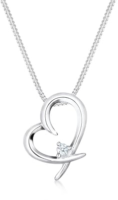 Elli DIAMONDS Halskette Damen Herz Anhänger Verbundenheit schlicht mit Diamant (0.03 ct.) in 925 Sterling Silber