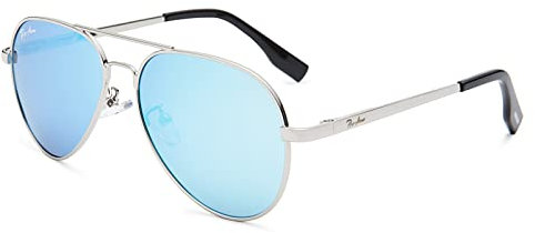 Pro Acme Small Polarized Pilot Sunglasses for Adult Small Face and Junior,52mm (Silver Frame | Blue Mirrored Lens)