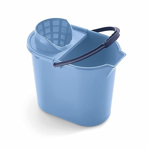 Mery | Cubo Ovalado con Escurridor | Cubo para Fregar | Asa Anatómica | Polipropileno | 12 Litros | Azul | Medidas: 31,5x25x34 cm