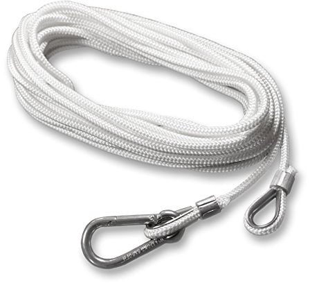 FBS PES Hissseil Fahnenseil Ersatzseil Flaggenseil mit Karabiner für Fahnenmast mit Standard Hiss-Vorrichtung, Ø 5 mm - Länge 11,6m, geflochten weiß Schnur Leine, Nennhöhe 7m