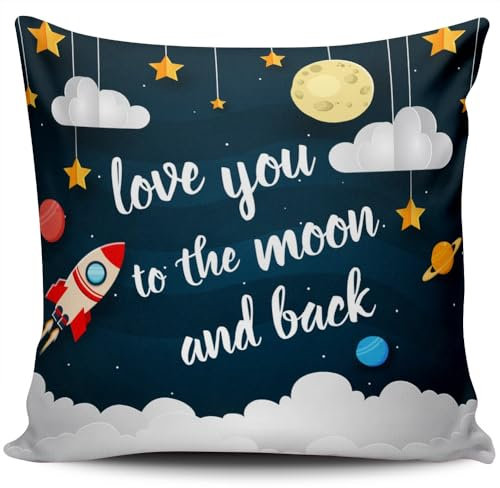 WEINIYA Colorful Love You To The Moon And Back Kissenbezug, Heimdekoration, 40,6 x 40,6 cm, quadratisch, doppelseitig, bedruckt