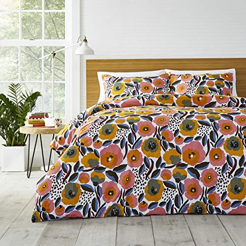 MARIMEKKO Kingsize-Bettbezug-Set, Baumwoll-Perkal-Bettwäsche mit passenden Kissenbezügen und Knopfverschluss, ganzjähriges Heimdekor (Rosarium, Rosa, King-Size)