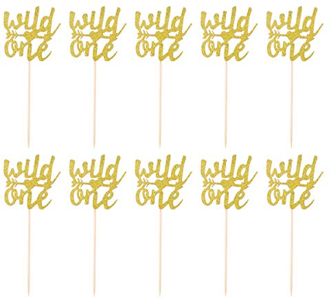 Amosfun 10pcs Wild One 1st ersten Geburtstag Kuchen Cupcake Topper Kuchen Dekorationen (Golden)