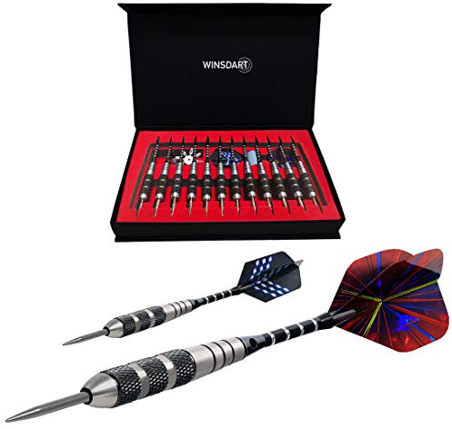 WINSDART Darts Metal Tip Set Professional Metal Darts for Dartboard Steel Tip Darts with Nonslip Iron Barrel Aluminum Dart Shafts,Extra Flights,Dart Sharpener,Gift Box
