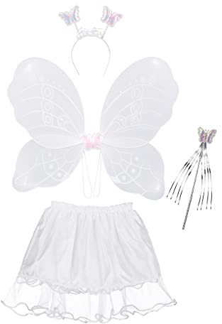 Relaxdays Costume enfants, ailes de fée, baguette magique, Jupe et serre-tête, Paillettes, Couleur blanche, unisexes, 10027920_49, blanc, 1