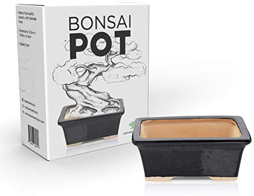 Bonsai-Topf aus glasierter Keramik – Keramik-Übertopf für Sukkulenten und kleine Pflanzen – schwarzer rechteckiger Topf, perfekt für Innen- und Außenbereich, Gärten, Tische und Dekoration