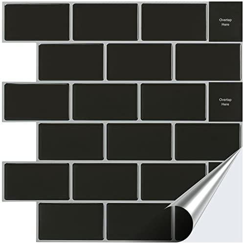 FoLIESEN 3D Fliesenaufkleber für Bad, Küche, Badezimmer - Fliesen-Folie selbstklebend - Schwarzer Ziegel, :4 Stück