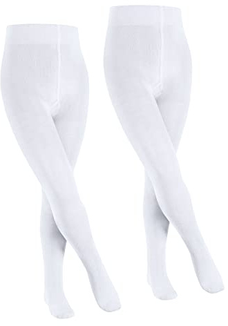 FALKE Unisex Kinder Strumpfhose Family Multipack K Ti Baumwolle dick einfarbig 2 Stück, Weiß White 2000, 170-176