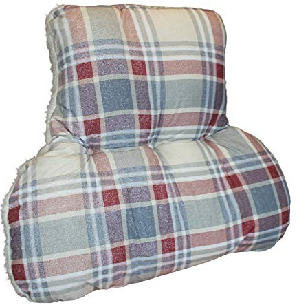 Diana Cowpe Reversible Back Support Cushion - Posture Therapy - Lumbar/Orthopedic Armchair Support & Pain Relief - T-Shaped - Reading, TV - MADE IN UK - Red & Grey Check/Cream Fleece