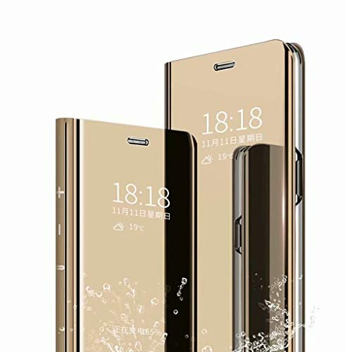BAIDIYU Handyhülle für Oppo A54 5G Hülle, Spiegelseitige Smart Flip Schutzhülle, Voller Schutz, Hülle für Oppo A54 5G Handy Schutzhülle.(Gold)