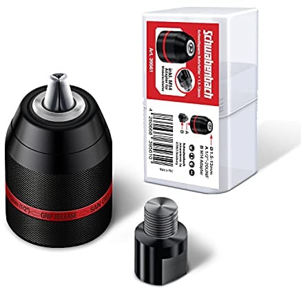 SCHWABENBACH ® Mandrino autoserrante 1/2-20UNF incl. adattatore M14 per smerigliatrici angolari - Mandrino autoserrante di qualità superiore - Mandrino autoserrante professionale 1-13mm