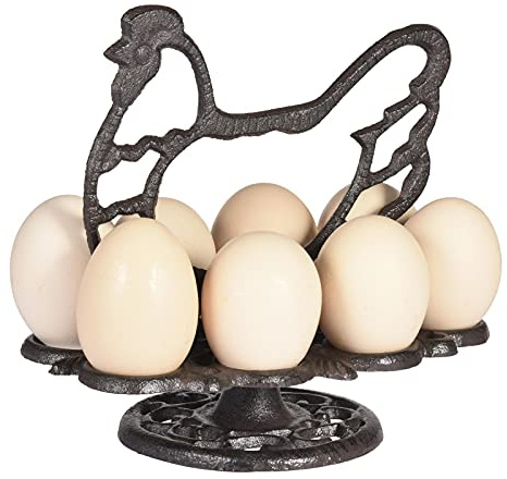 Perfect Flower Robuster Gusseisen-Eierhalter Küche & Esszimmer Organisation Eier Stroage Dsiplay Rack Eierkorb Eierbecher Eierständer Huhn Form Eierhalter– 8/12 Eier Halten Kapazität