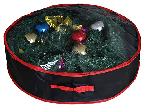 Ram® Heavy Duty BLACK Christmas Xmas Wreath Storage Bag Decoration Case With Clear Zip 60CM