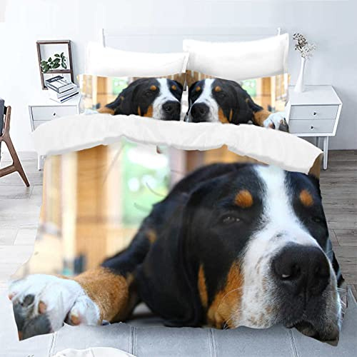 okoikfc Bettwäsche 155x200, Großer Schweizer Sennenhund Weiche GebüRstet Mikrofaser Bettwäsche-Sets, Bettbezug + 2 Kissenbezug 80x80 cm mit ReißVerschluss