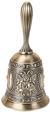 FIYSON Handglocke Resturant Service Glocke Vintage Metall Rose Muster Abendessen Handglocke Tischglocke für Abendessen am Empfang Hotelservice Meditationsgebet Weihnachtsdeko ,5*12 cm (Bronzene Rose)