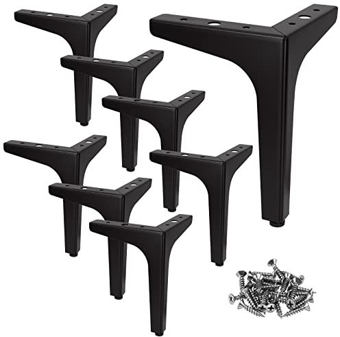 GOYADA Lot de 8 Pieds de Canape Metal Noir 17 cm, Pieds de Canapé Charge Jusqu'à 600 KG, Pied de Meuble Noir avec 40 Vis, Pied de Table Basse Metal pour Canapé, Meuble TV, Placard, Sofa