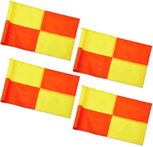 Juexica 4 Pcs Portable Red, Yellow Square Soccer Flags for Soccer Field, Track & Field Sports