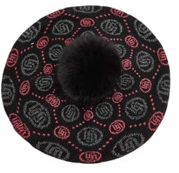 LIU.JO Baskenmütze mit Bommel, Logo, Strass, Schwarz