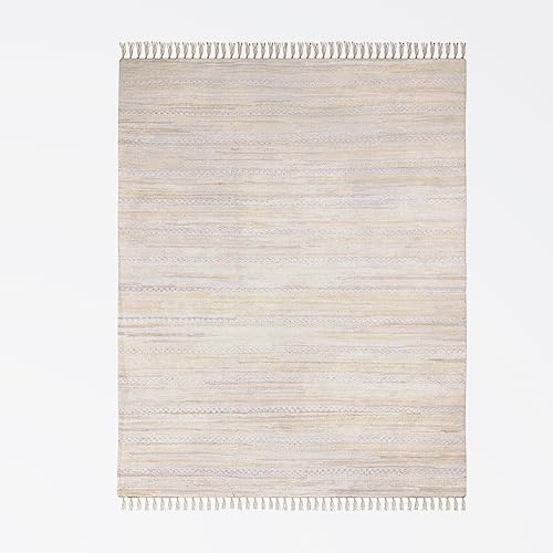 MY-RUG Fleckerlteppich hell 140x200cm, Küchenteppich Creme, Flickenteppich handgewebt, recyceltes Material - Bettvorleger aus Baumwolle Chindi Teppich Nandini