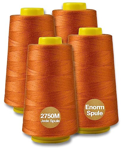 NäHgarn Overlockgarn 100% Polyester Ingwer NäHgarn Set FüR NäHgarn Faden Garn NäHmaschine 4 NäHgarn Zwirn ReißFest NäHmaschinengarn Thread NäHfaden Overlock Garn 40/2 Je 2745 M, Insgesamt 11000m