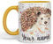 Vixar Personalised with Your Text Hedgehog British Wildlife Watercolour Art Coloured Ceramic Mug Cup Gift 330ml 11oz Custom Work Office Tea Coffee (h2) (G Yellow)