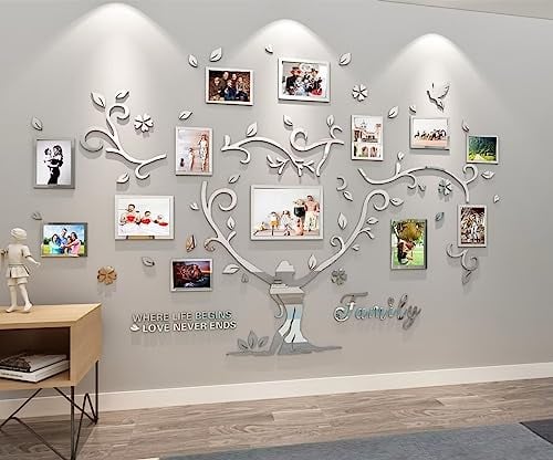 3D Arbre Stickers Muraux - DIY Autocollant Mural Cadre de Photo Stickers Mural Arts Décorations de Maison 15x20 13x18 10x15 a4 pour Chambre Salon Garderie Salle Garderie Cadeau