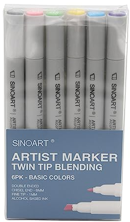 Paintersisters® Alkohol Marker Set Grundtöne 6er-Set, Twinmarker für Comic, Manga Stifte Sketch, Architektur, Illustration Layoutmarker