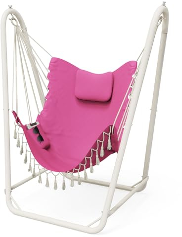 Hängesessel Mit Ständer - Robust und Stabil für Drinnen und Draußen, Maximale Traglast 350 kg, Rosa