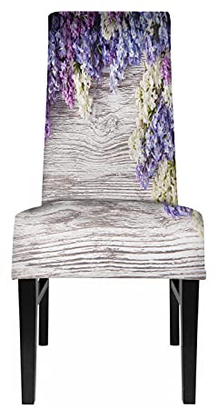 XqmarT Stuhlhussen, Flieder, Blumenstrauß, Holzplanken-Sitzschutz, Stretch-Esszimmerstuhl-Schonbezug, Sitzbezug für Stühle
