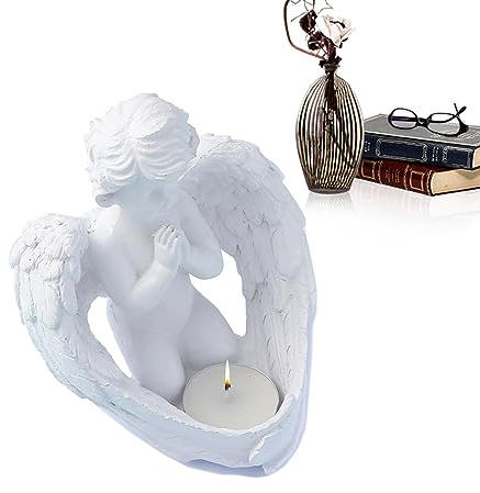 Yatlouba Engel Kerzenhalter Statue - Teelichthalter dekorativ,Engelsfiguren, Teelichthalter, Beileidsgeschenke für den Verlust geliebter Menschen, Trauer, Trauer, Erinnerung, Beileid, Geschenke
