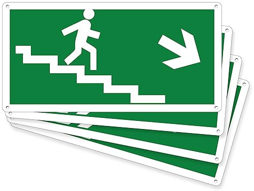 pubblimania Sortie d'urgence échelles à droite | aluminium composite 3 mm d'épaisseur (cm 29x14,5) Lot de 4, Sortie d'échelles droite)