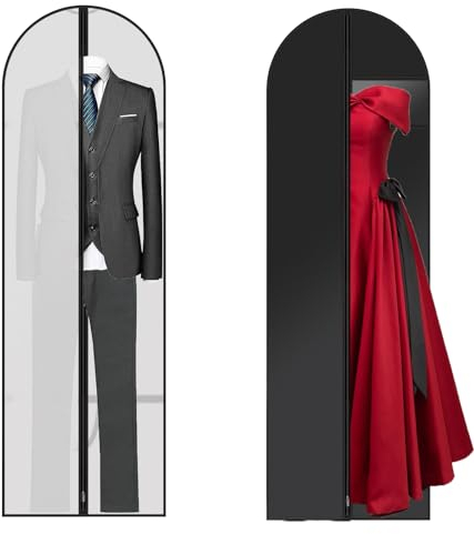 Custodie e Borse Porta Abiti, 2-Pezzi Custodia Abiti con Cerniera 180 x 60 CM Copriabiti Antipolvere Cappotti Porta Abito Viaggio per Vestito Da Sposa Smoking Gonna Lunga Vestiti Cappotti