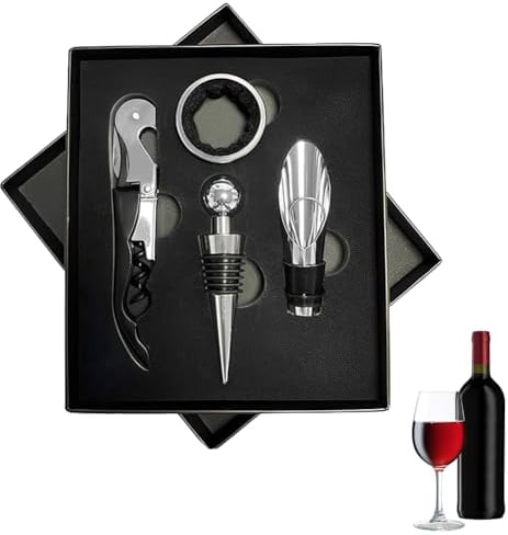 Tire Bouchon, Sommelier Kit, Ouvre Bouteille, Tire Bouchon à Vin, Tire Bouchon de Vin, Coffret Cadeau D'accessoires pour Vin 4 en 1, avec Ouvre Bouteille de Vin, Anneaux Anti-Goutte, Verseur Vin