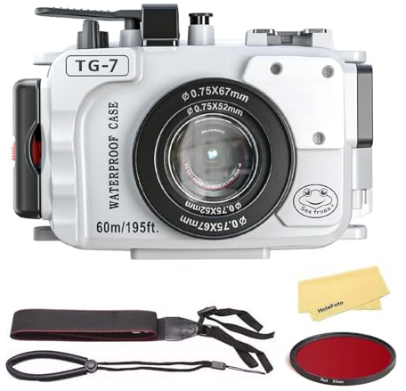 Seafrogs Tough Tg7 [60M/195Ft] Cámara Profesional De Cámaras Submarinas Case De Buceo Impermeable para Om System Tg7 Olympus Tough TG -7 -White -White
