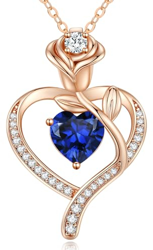 CDE Halskette Damen Rosegold Herz Kette Sterling Silber 925 Geburtsstein Geschenke für Frauen mit Anhänger Schmuck Geburtstag Weihnachten Valentinstag Muttertag Mama (Rosegold-09)
