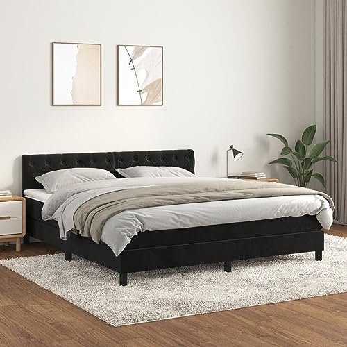Hommdiy Boxspringbett mit Matratze Schwarz 160x200 cm Samt