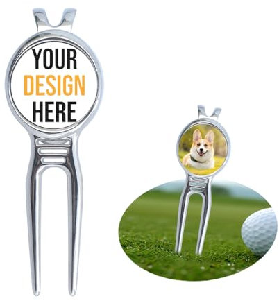 Custom Golf Pitchgabel Kits mit Ballmarkern, personalisiertes Pitchgabel mit Ihren Foto/Logo/Textmarkern, Golf-Pitchgabel für Golfer