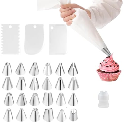 Youery 29 Pezzi Set di Sacchetti per Piping, 24 Ugelli per Tubazioni, sac a Poche Professionali, Bocchette Decorative Accessori per Decorazione Torte, Set sac à Poches per Ugelli e varietà