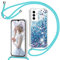 TUUTPU Handyband für Samsung Galaxy A55 5G Hülle mit Band, Glitzer Treibsand Handyhülle mit Kordel zum Umhängen Transparent Stoßfest Schutzhülle mit Kette Schnur, Quicksand Necklace Case in Blau