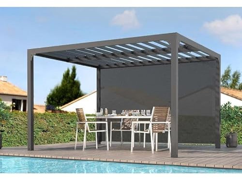 Habrita Foresta Pergola bioclimatique Habrita PER36R30BI en alu 10,80m2 Ouverture Manuelle avec Rideau Manuel Coloris Gris pour côté 3,60m