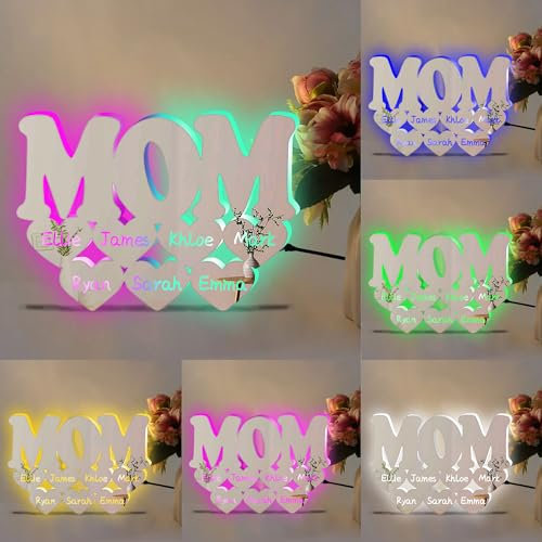 Personalisierte LED-Spiegelleuchte für Mütter, Buchstaben, Foto, individuelles Bild, Name, beleuchtet, Spiegel, Acryl, Nachtlicht, Muttertag, Geburtstag, Geschenke für Mutter von Tochter, Sohn (Stil 3
