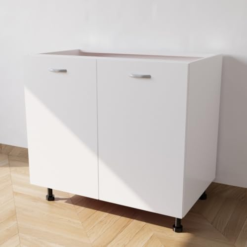 Untergestell für Waschbecken komplett mit 2 Türen, Lieferung als Bausatz Länge 80 Tiefe 55 Höhe 72 ohne Füße, Höhe Füße 10 cm (weiß)
