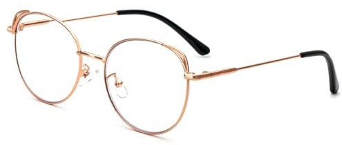 MMOWW Blaulichtfilter Lesebrille Damen Herren, Runde Metall Frame Retro Blockieren Blaulicht Computerbrille Mode Brille (Rose Gold, +2.0)