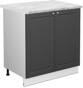 Vicco Küchenunterschrank Fame-Line, Anthrazit Hochglanz/Weiß 80 cm | MDF-Front · AP Marmor inkl. · Höhenverstellbare Füße · Metallgriffe · Soft-Close