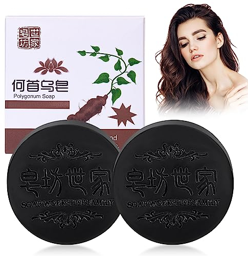 Polygonum Multiflorum Shampoo Soap, Black Soap, He Shou Wu Hair Regrowth Shampoo Bar, Black and Thick Hair, Promotes Hair Growth, Prevents Hair Loss (2PC)