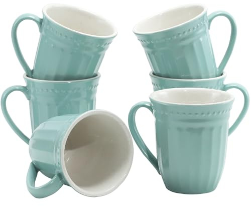 gufaith Melamine Coffee Cups of 6, 12oz Camping Mug with Handle, Lightweight and Unbreakable Cups kind to kids, Reusable Mugs Set for Tea, Dishwasher Safe, Ideal for Party RV Gift(AppleGreen)